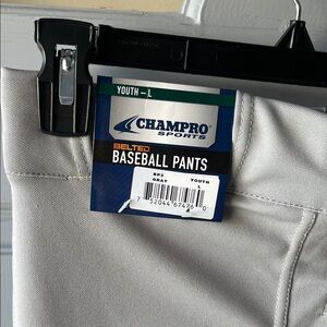 Champro NWT Youth Belted Baseball Pants Med Grey, Youth Sz L